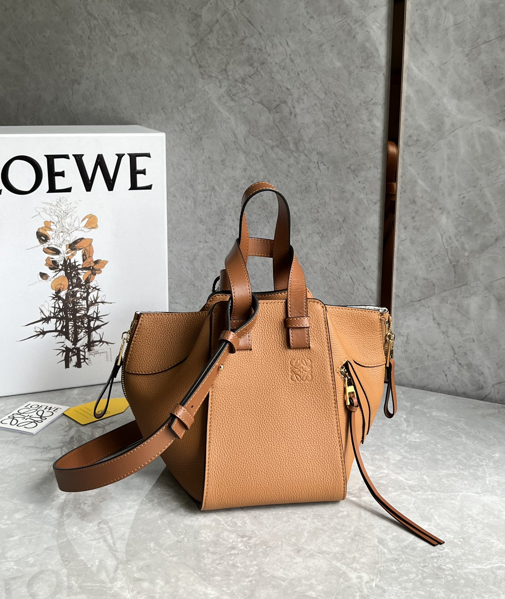 Loewe Compact Hammock Bag in Soft Grained Calfskin Brown